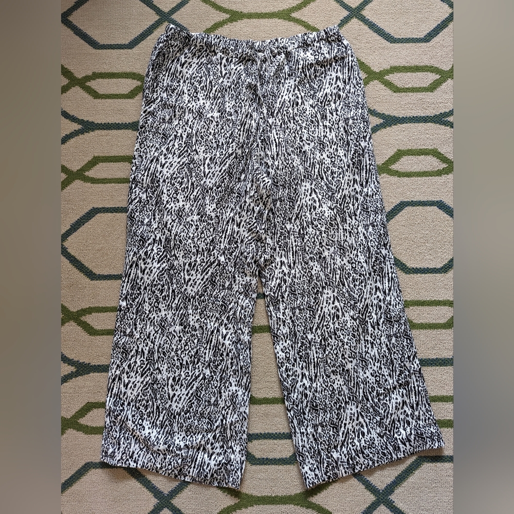 Chico's Linen Leopard Animal Print Wide High Waist Leg Pants - Picture 1 of 4